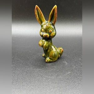 VTG Mid-Century Mini Ceramic Green Rabbit Figurine Easter Spring Decor 3.5”